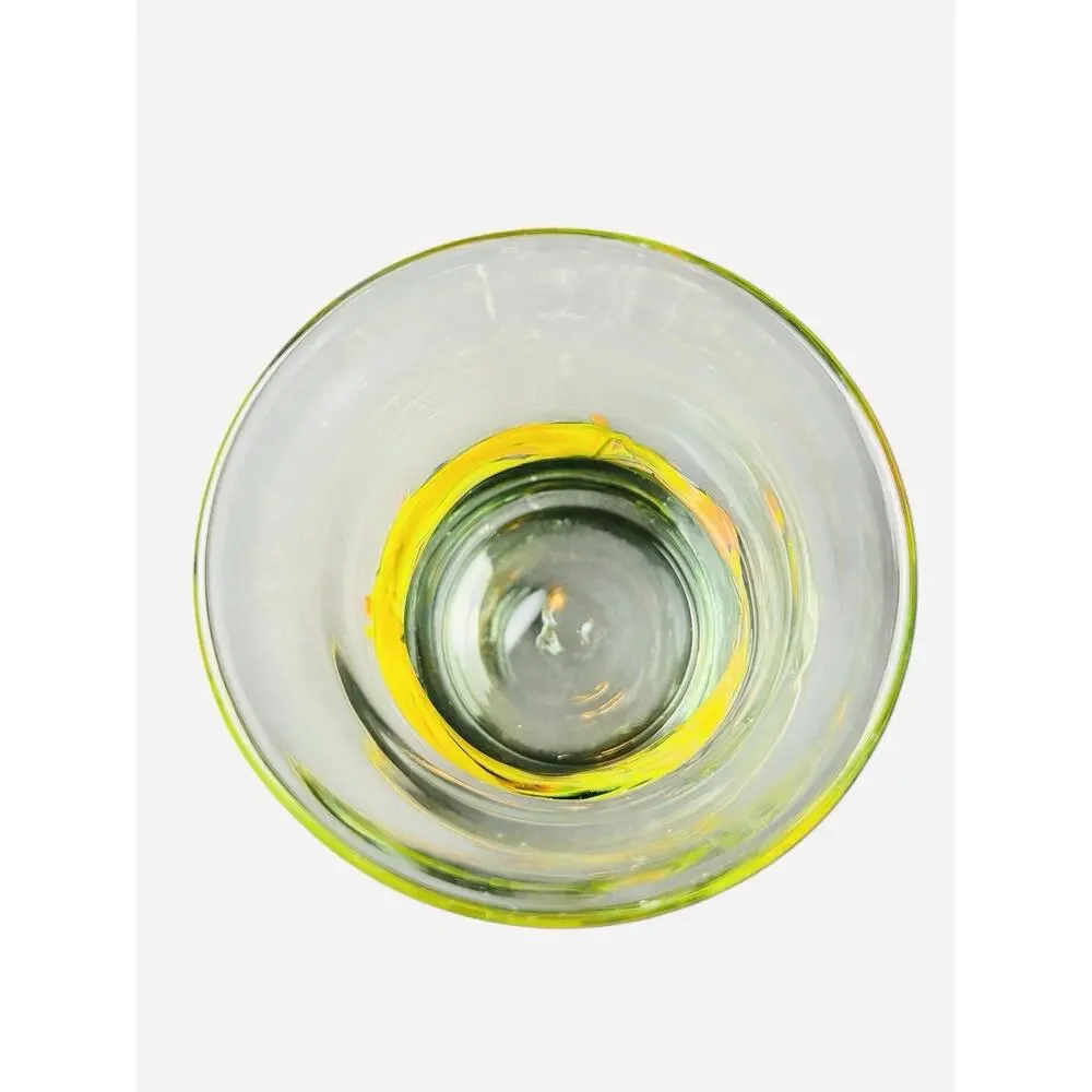 Mexican Hand Blown Glass Tumbler Yellow/Orange/Blue Swirl Spiral 4